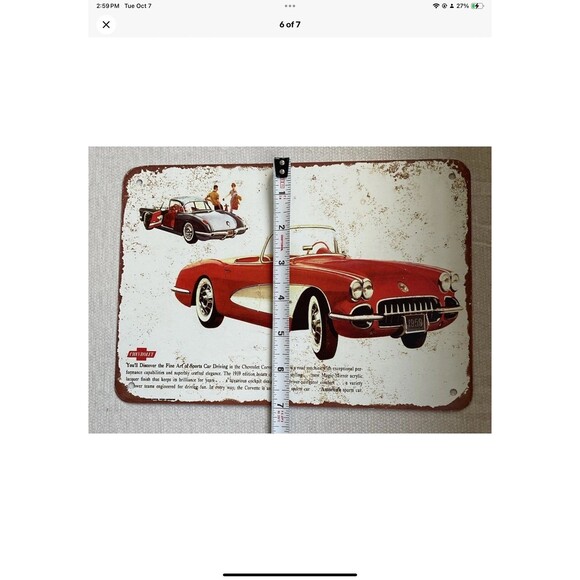 1959 Chevrolet CORVETTE 10” x 7” Purposefully Distressed Metal Sign Man Cave - Picture 6 of 7